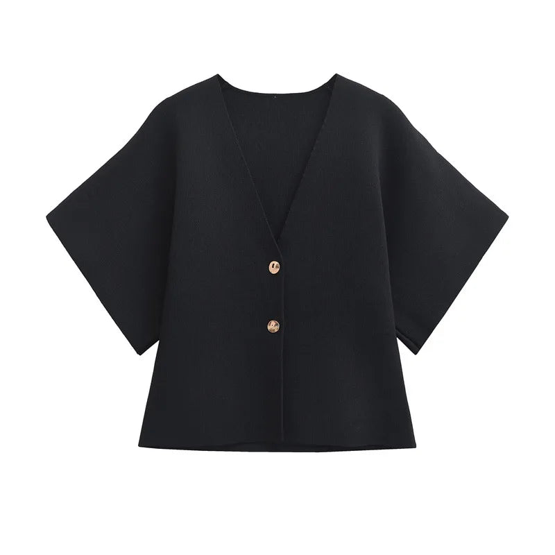 MAAYAH Knit Cardigan — V-Neck, Short Sleeve